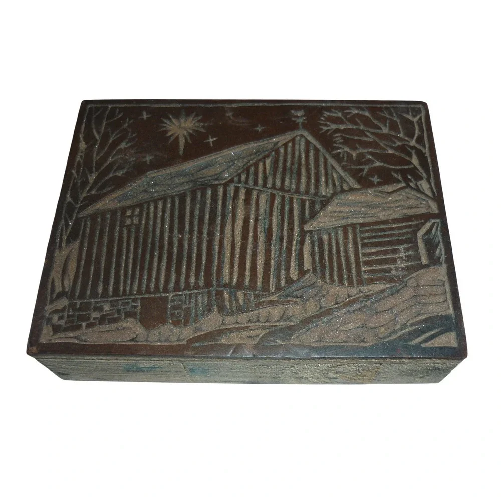 Vintage Wood Hand Carved Printing Block Rustic Barn Star of Bethlehem‎ Christmas